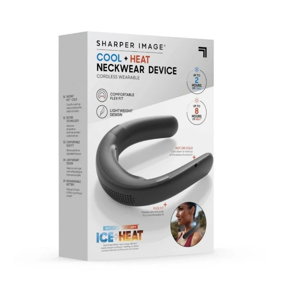 Sharper Image Cordless Cool & Heat Neckwear Device Black Rechargeable Portable‎